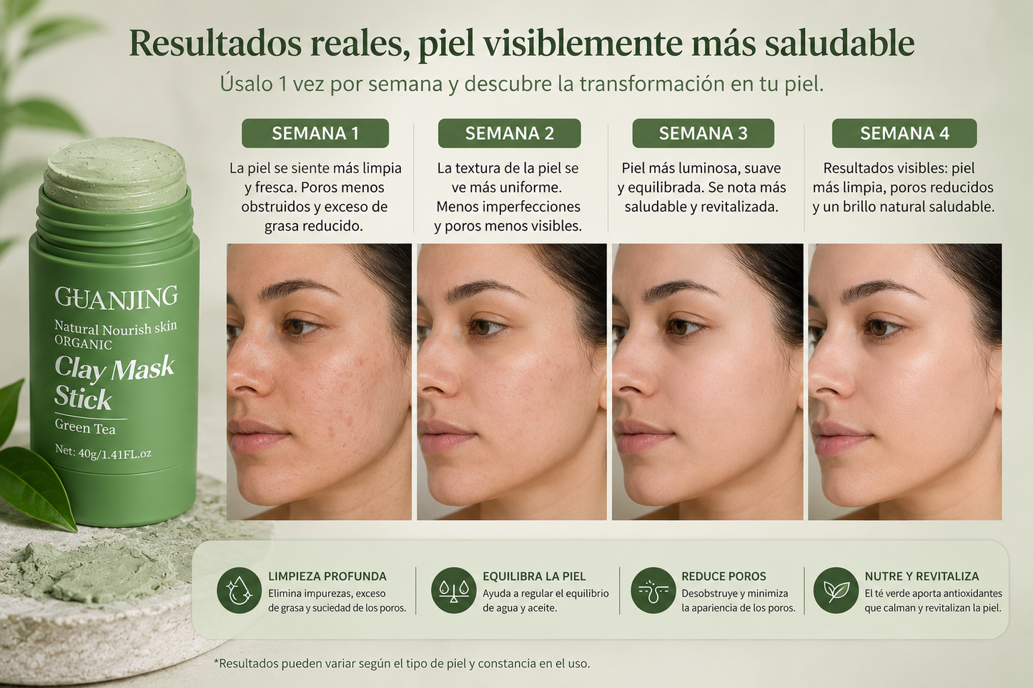 1+1 GRATIS Mascarilla de té verde en stick, piel limpia y luminosa desde el primer uso