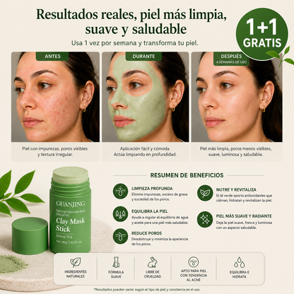 1+1 GRATIS Mascarilla de té verde en stick, piel limpia y luminosa desde el primer uso